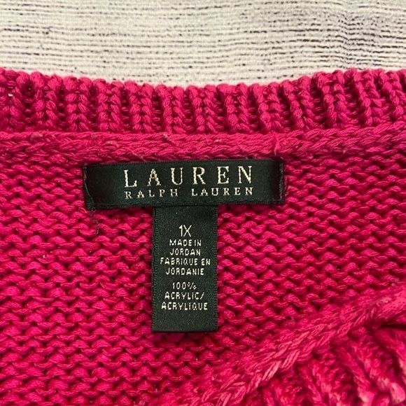 Women's Lauren Ralph Lauren Plus Size 1X Hot Pink Sweater Pull Over Buttons - Picture 4 of 12